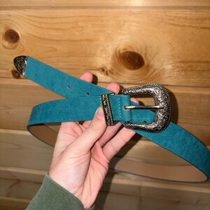 Teal Suede Belt with Silver Buckle